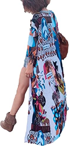 Over Sized Kimonos Women's Geometry Print Rayon Kimonos for Summer Loose Open Front Soft Long Bird2