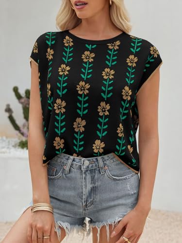 Image of Saodimallsu Womens Cap Sleeve Crop Tops Summer Color Block Going Out Crew Neck Knit Trendy Casual Sweater