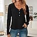 Womens V Neck Button Down Henley Shirt Spring Summer Long Sleeve Dressy Casual Tops Fashion Eyelet Going Out Blouse Black