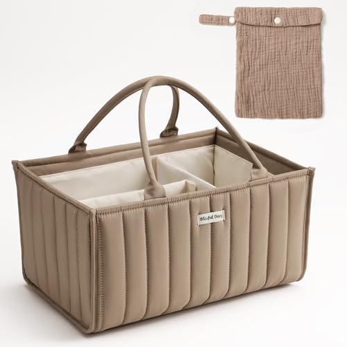 Image of Blissful Diary Baby Diaper Caddy Organizer, Stylish Diaper Caddy Basket With A Diaper Storage Bag - Gift for Baby Registry Must Have, Baby Shower List, Newborn Essentials - Mocha Brown, NBSN03