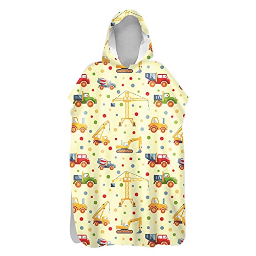 Poncho de Bain pour Adulte Enfant, Serviette Poncho à Capuche Surfing Changement Robe Microfibr Séchage Rapide Serviette de Plage pour Plage Bain Natation (Tracteur,75x145cm) Cover