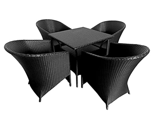 Image of Artic Fashion D-15 Chairs Table Set 4+1 Wicker Patio Furniture Sets 4 Chair and 1 Table for Garden Balcony Bedroom Powder Coated Frame Uv Protected Wicker (Black)