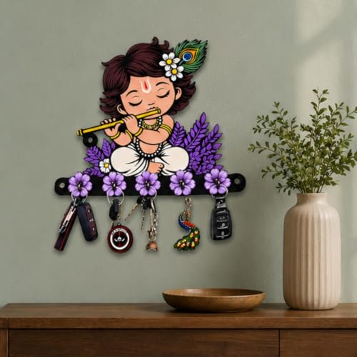 Image of Webelkart Premium Cute Krishna Key Holder for Home /Office Decor /Key Hanger for Wall Decor,Decorative Item for Home (Purple)