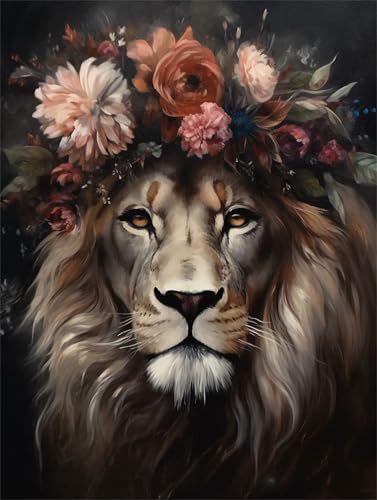 Diamond painting lion XXL pour adulte : kit broderie point de croix 100x130cm