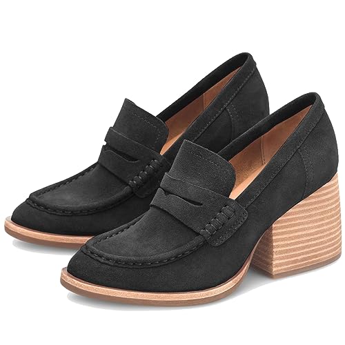 Image of MOOMMO Women Chunky Platform Loafers Pumps Round Closed Toe Slip On Penny Loafers Suede Block High Heels Oxford Shoes Formal Classic Thick Heel Dress Loafer Office Ladies Vintage Comfort 4-11 M US