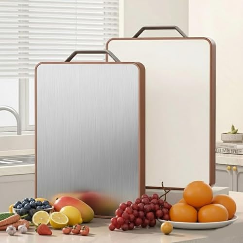 Image of Herrlich Homes Large Steel Chopping Cutting Board for Kitchen | Heavy-Duty Cutting Board | Dual Side usable | Antiskid | 38 x 28 cm
