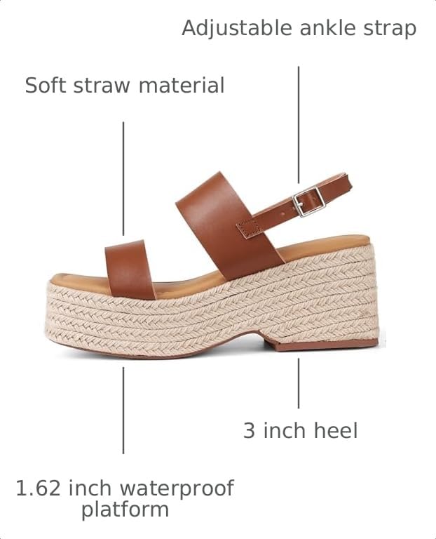 Image of EQAUDES Platform Sandals Women Open Toe Ankle Strap Summer Wedge Espadrille Sandals Cute Beach Straw Raffia Woven Sandals Comfortable Vacation Dress Shoes