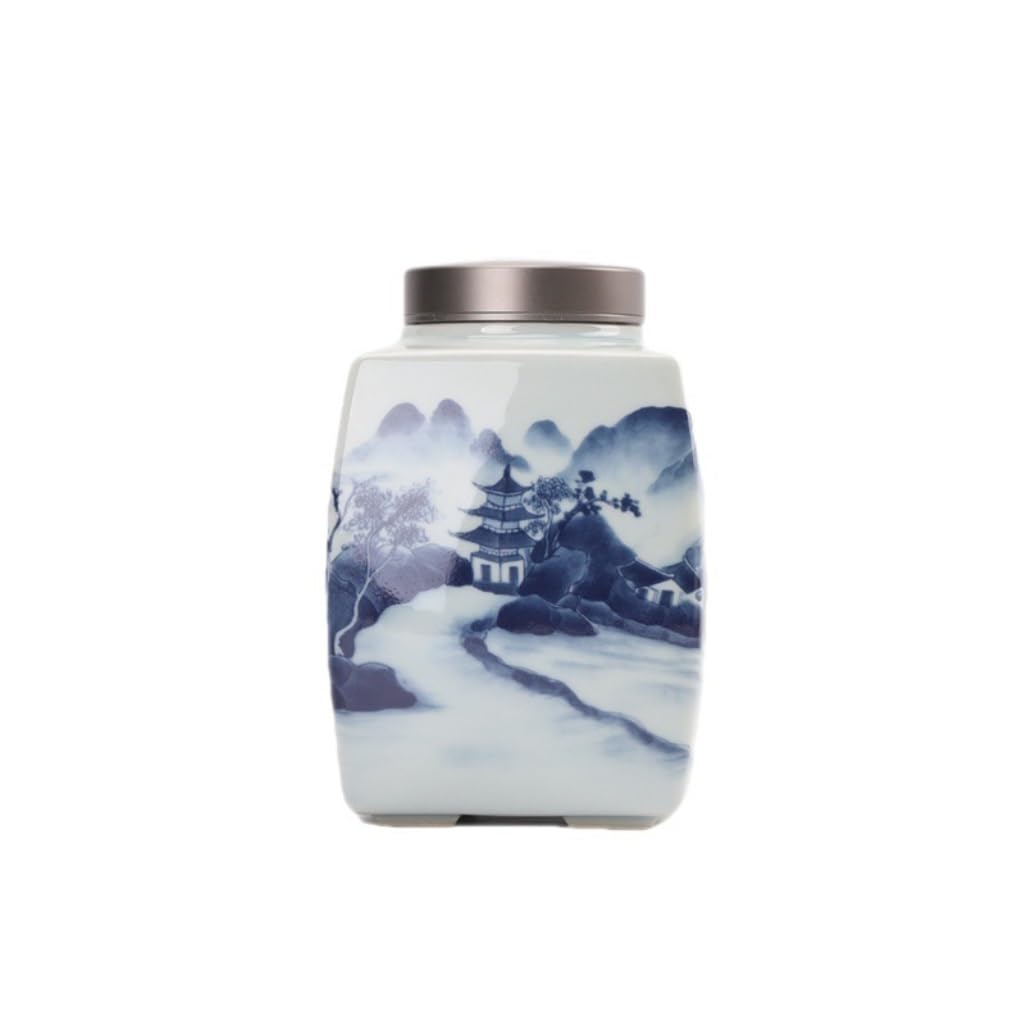 Contenitori per Dispensa Barattolo for la conservazione degli alimenti in barattolo for il tè in ceramica blu e bianco retrò dipinto a mano da cucina, con noci, chicchi di caffè, barattolo sigillato f