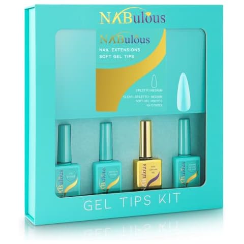 Starter Kit Stiletto Medium |NABulous | Stiletto Shaped | Medium Length | Clear Full Cover Nail Tips Quick & Easy Gel Kit, Salon Quality At-Home (Stiletto Medium) Cover