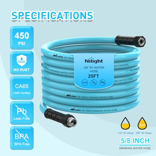 Image of Nilight RV Water Hose 25FT Garden Drinking Hoses with Storage Bag