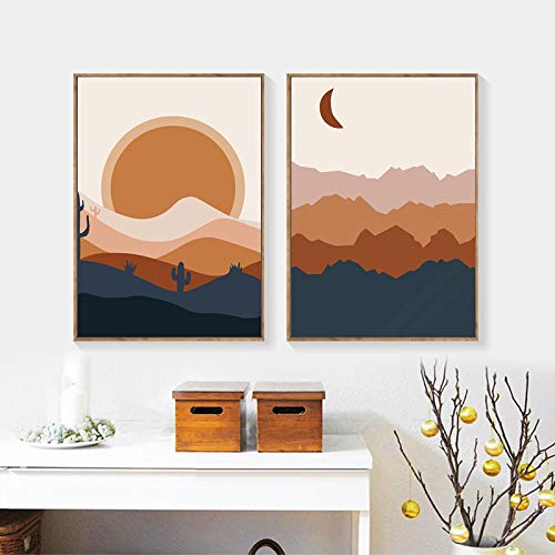 Peinture toile paysage lune soleil pour créer un havre de paix vintage
