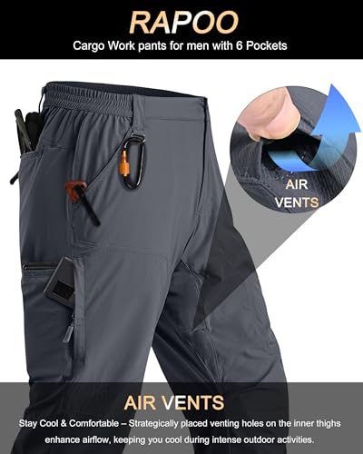 Rapoo Mens Hiking Pants Lightweight Water Resistant Breathable Nylon Cargo Pants with 6 Pockets2