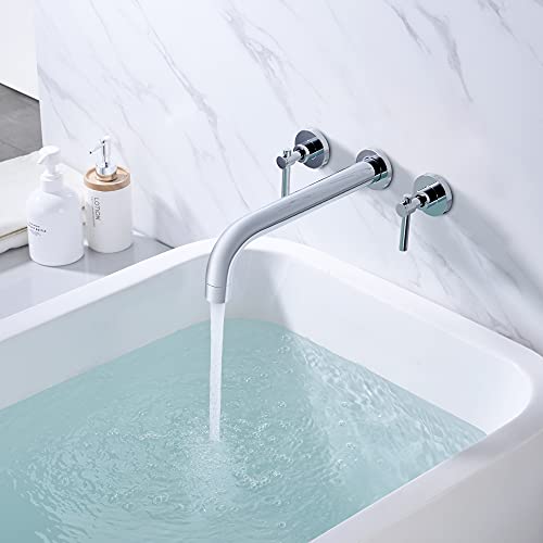 Sumerain Bathroom Wall Mount Bath Tub Faucet, Extra Long Spout With High Flow, Chrome Finish #TOP2