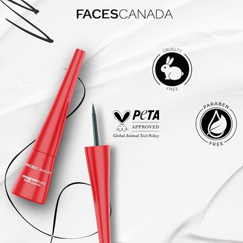 Image of FACES CANADA Magneteyes Eyeliner - Black, 4.5ml | Intense Matte Finish | Quick Drying | 24HR Long Lasting | Fine Tip For Precise Smooth Application | Almond Oil Enriched | Waterproof | Smudgeproof