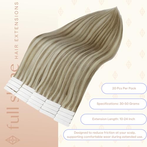 Image of Full Shine Hair Extensions Tape in, Desert Blonde Mix 24 Inch | 100g 40PCS, Brazilian Invisible Tape Ins Human Hair Extensions, Double Sided Lightweight Glam Photoshoot Look Full Ends