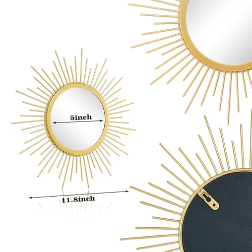 Cityelf 3-Piece Gold Sunburst Wall Mirror Set for Bedroom and Living Room Decor