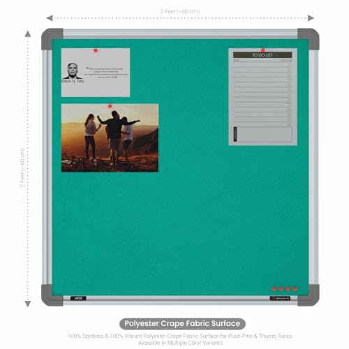 Image of Scholar Art Metis 2x2 Feet Fabric Pin Board for Wall & Study Table | Vibrant & Versatile Crape Cloth + High Density Soft Board for Pinning Photos, Sticky Notes & Reminders (Emerald Green)