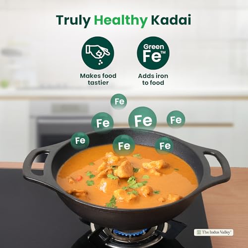 Image of The Indus Valley Premium Cast Iron Kadai with Flat Handles | Naturally Nonstick Kadhai, 100% Pure & Toxin-Free, Pre-Seasoned, No Chemical Coating (25.5-10inch - 2.5ltr)