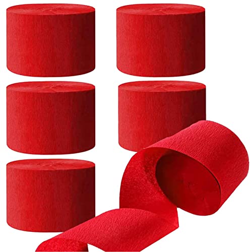 Image of We Moment Red Crepe Paper Streamers Party Streamer 1.8 Inch Widening 6 Rolls,red Party Streamer 82 feet per roll for Red Birthday Wedding Festival Celebration Party Decorations