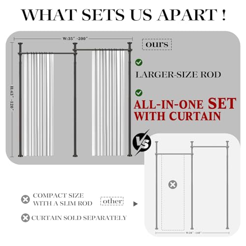 Image of Room Divider Curtain Set-No Drilling Curtain Rod Set, Privacy Curtains for Room Divider, Divider for Room Separation for Apartments White-100 W x 96 inch L(Pack of 2)