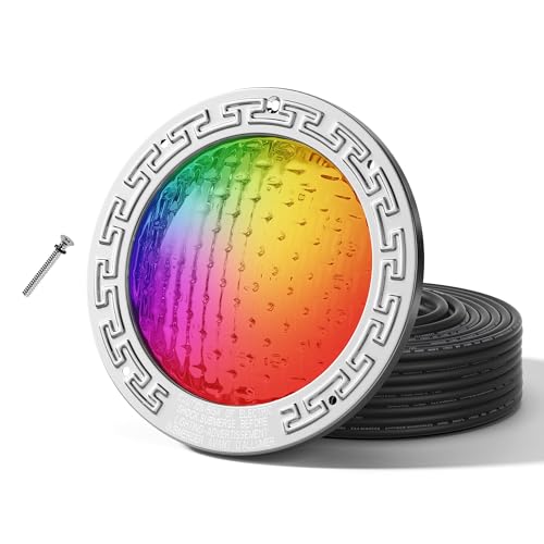 HQUA 12 VAC Color-Changing LED Pool Light 10 Inch 7 Light Shows + 5 Fixed Colors Compatible with IntelliBrite and Color Sync Controllers (50FT)