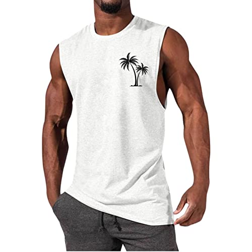 Qmfvqi Tank Top Herren Sommer Ärmelloses Sport Muskelshirt Fitness Gym Training Unterhemd Fit Workout Palme Gedruckt Achselshirts Sleeveless Shirt Große Größen Achselshir Atmungsaktive