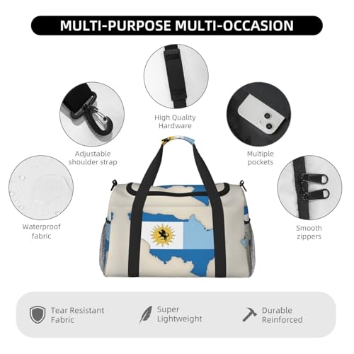 Uruguay flag Map01 print Travel Duffle Bag Gym Bag for Women,Puffer Tote Bag,Weekender Overnight Bag Organizer4