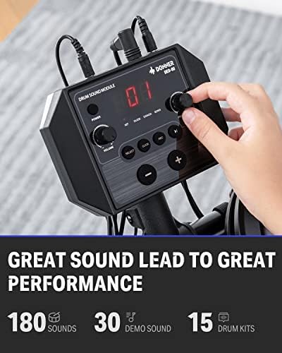 Donner DED-80 Electric Drum Set, Electronic Drum Kit for Beginner with 180 Sounds,Mesh Drums with Drum Throne, Sticks Headphone,Kids Christmas Birthday Gift, and 40 Melodics Lessons