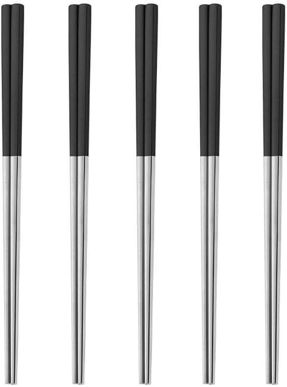 5 Pairs Chopsticks Set, Stainless Steel Chopsticks, Metal Chopsticks Reusable, Silver Square Lightweight Non-Slip Chopsticks Gift Set, Non-Slip, Dishwasher Safe, Silver Black