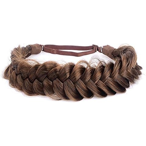 BOBIYA Messy Wide 2 Strands Synthetic Hair Braided Headband Classic Chunky Plaited Headband Elastic Stretch Plait Hair Band for Women Girl (Auburn) Cover