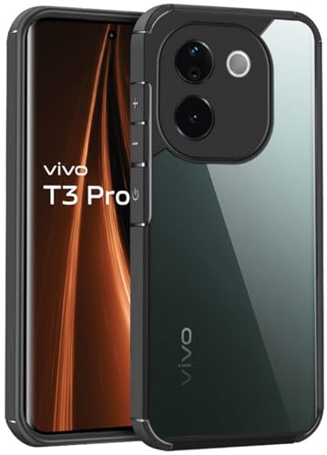 Image of SHINESTAR Ultra Slim Clear Back Cover for iQOO Z9s Pro 5G / Vivo T3 Pro 5G, Transparent Hybrid Hard Shell Plastic & Soft Silicone Rubber Bumper, Non-Yellow Acrylic Protective Cover - Black