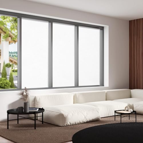 Image of CREON Window Privacy Film Frosted Glass Static Cling UV Sun Blocking Heat Control Window Tint Day and Night Insulation Home Bathroom Door Decorative Frosting Cover (Blur-WIHITE, Frostd (20 x 96 inch)