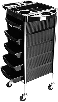 HELLOLAND 5 Tier Salon Rolling Trolley Cart Hairdresser Beauty Storage Cart, Black