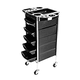 HELLOLAND 5 Tier Salon Rolling Trolley Cart Hairdresser Beauty Storage Cart, Black