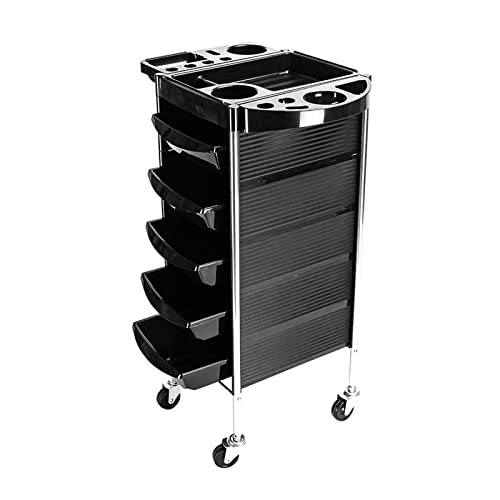 Helloland 5 Tier Salon Rolling Trolley Cart Hairdresser Beauty Storage Cart, Black #TOP1
