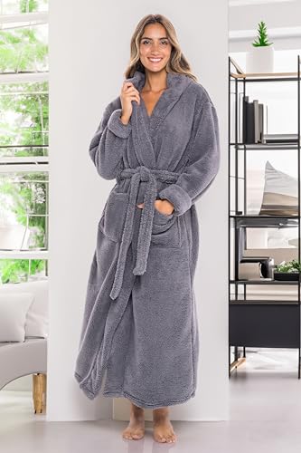 Image of Alexander Del Rossa Womens Fluffy, Fuzzy Robe for Women,Women's Long Hooded Robes, Plus Size
