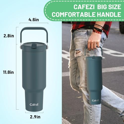 Image of 50oz Tumbler with Handle, Stainless Steel Water Bottles with Flip Straw and Top Handle, Leak Proof, Fits in Cup Holder, No Sweat, Cold for 30 Hours, Suitable for Home, Office, Outdoors, Car