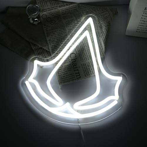 Image of Assassins Symbol Neon Sign, Assassin Insignia Signs For Wall Decor Led Sign Neon Lights for Gaming Boys Room Man Cave Decor, Living Room, Party USB Powered with Dimmer 11 * 13.8IN