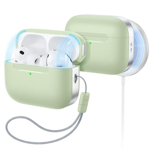Image of ESR for AirPods Pro 3 Case (USB-C), Compatible with MagSafe, Magnetic Lid Lock, Full Drop Protection Cover with Lanyard, Pulse Series, Light Green