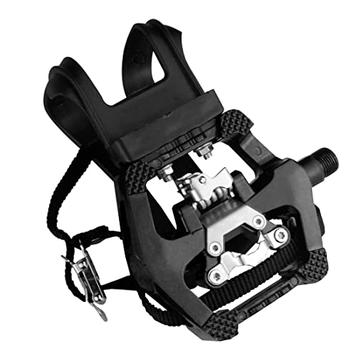 Spd Bike Pedals With Toe Clip Straps Cage Compatible With Shimano Spd 9/16'' For Peloton/ Mtb/ Spin/ Indoor/ Exercise Bicycle Pedals Replacement Assecories (9/16" Axle) #TOP4