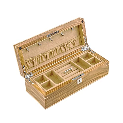 KHUY Hombre para Mujer Jewelry Box Organizer, Caja de Joyería Colección de Joyas Caja de Almacenamiento Doble Capa Pendientes Multifuncionales Collares Caja con Cerradura (Color : Light Brown) Cover
