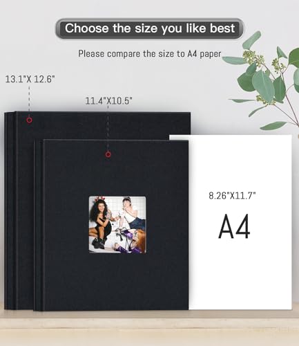 Popotop Photo Album Self Adhesive with Picture Display Window,40 Pages DIY Scrapbooking Supplies Kit for 4x6 8x10 Picture,Linen Cover Memory Book for Baby Wedding, with Scraper and Metallic Pen