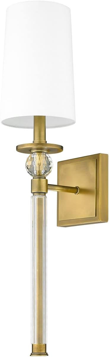 Rubbed Brass and Crystal 25" Wall Sconce with White Shade