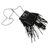 LIOOBO Stylische Damen Umhängetasche aus Pu Leder mit Kettenriemen und Fransen Kleine Crossbody Tasche in Schwarz Robust und Formbeständig für Shopping und Outdoor
