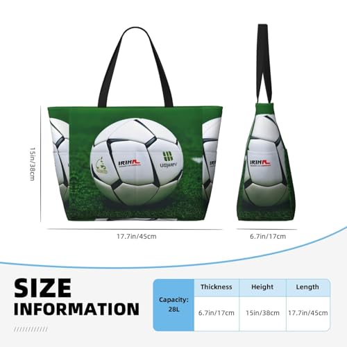 White Soccer Ball Large Beach Tote Bag Women Beach Tote Bag For Pool Gym Grocery Travel With Multiple Pocket4