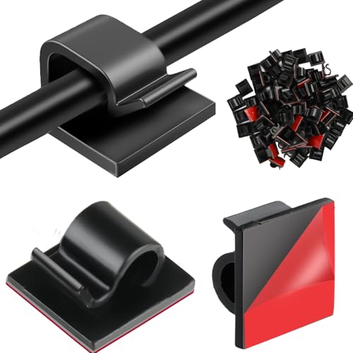 Cable Clips Self Adhesive, 80PCS Transparent Wire Clips,Sticky Cable Hooks for Outdoor Indoor Cable Management,Fairy Lights Hanging, Home, Office, Wall Decorations (BLACK)