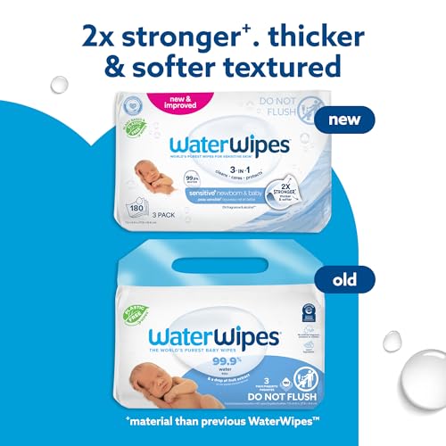 image for WaterWipes Sensitive+ Newborn & Baby Wipes, 3-In-1 Cleans, Cares, Prot