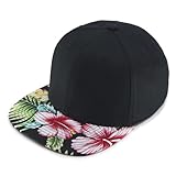 The Vintage Year Urban Flat Bill Snapback Blank Hawaiian Two Tone Cotton Adjustable Hip Hop Hats Baseball Caps (Hawaiian/Black/Black Flat)