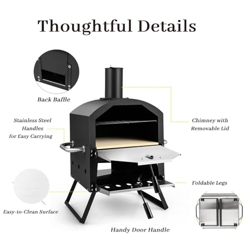 Outdoor Wood Fired Pizza Oven with Waterproof Cover, Pizza Maker and Grill, Includes Pizza Stone for Garden and Patio Cooking of Meat, Fish and Vegetables - Image 5