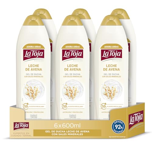 La Toja Gel de Ducha Leche de Avena, pack de 6 de 600 ml (3600 ml), Aporta a Tu Piel el Cuidado y la Suavidad Que Necesita, Piel Nutrida y Protegida